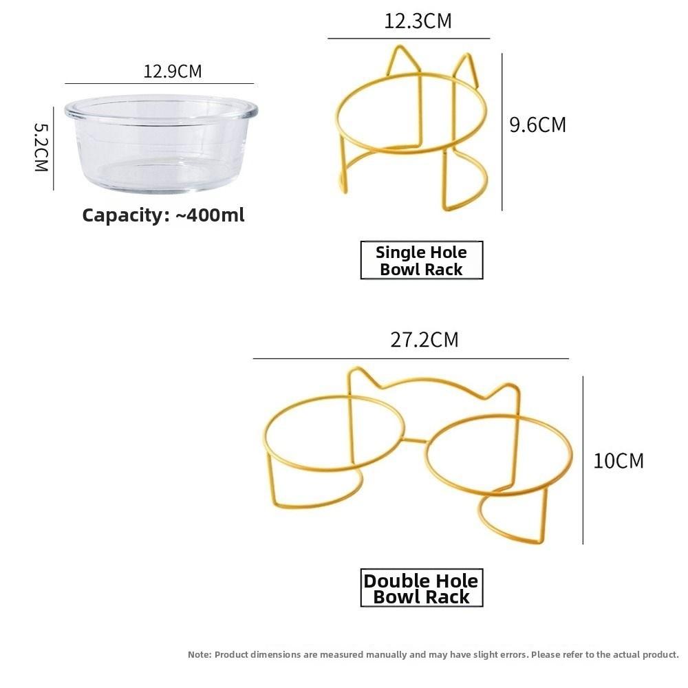 400ml Double Glass Bowl Glass Cat Dog Bowl with Iron Frame Gold Stand Raised Water Feeder Bowl Puppy Food Bowl Cat and Dog