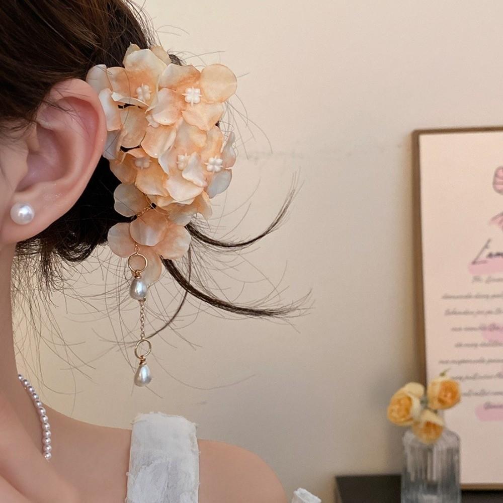 Fabric Flower Hairpin Imitation Pearl Chinese Style Hair Clip Fairy Hanfu Hair Accessories Party