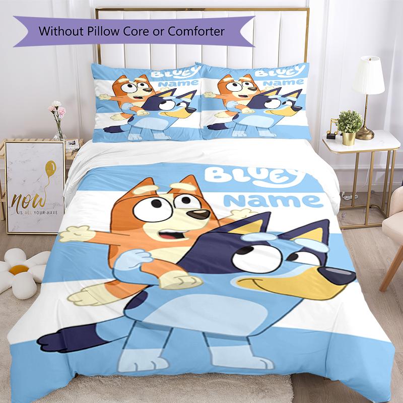 3Pcs Custom Name Bluey Bedding Set Duvet Cover Closure Includes 1Duvet Cover 2Pillowcases Soft And Comfortable For All Seasons