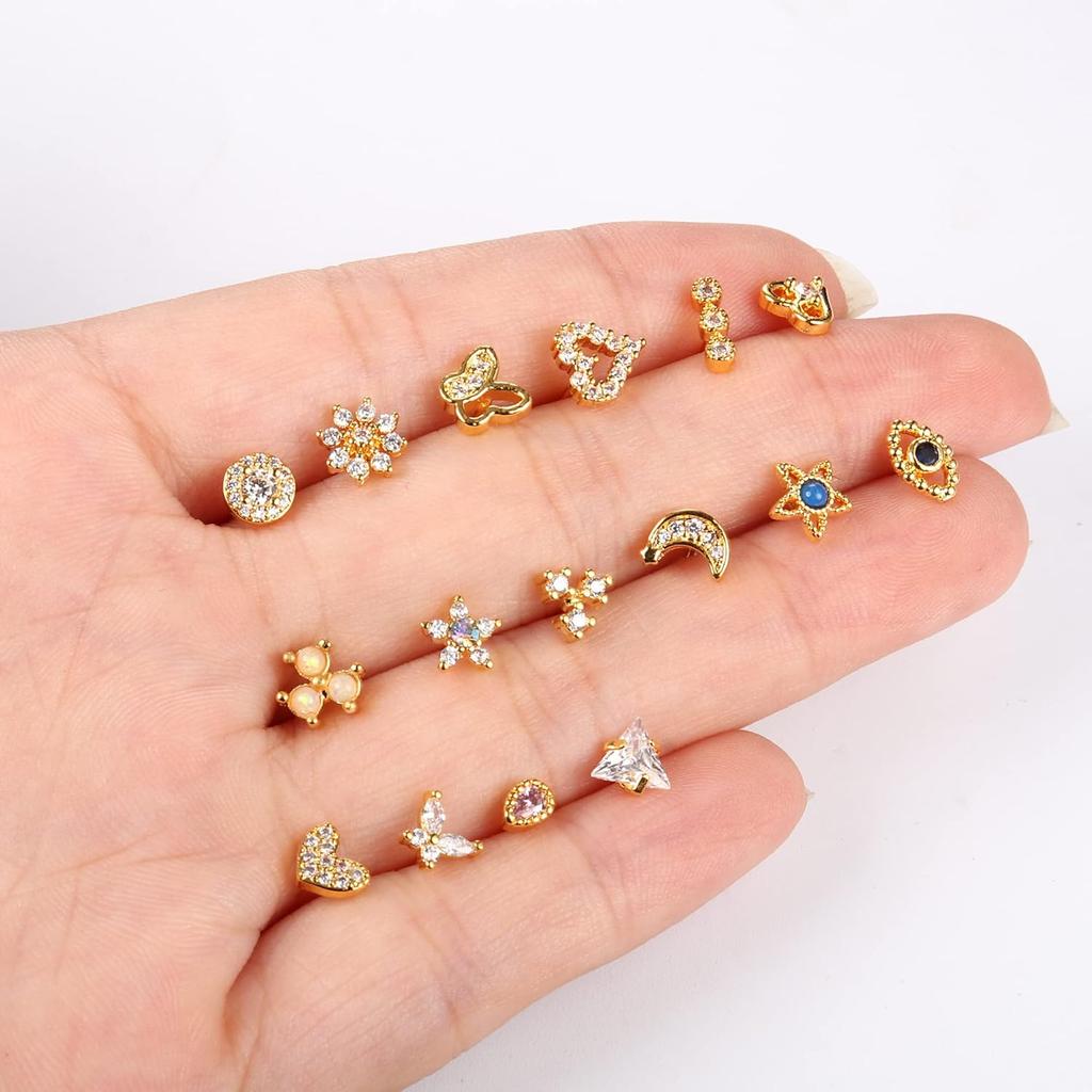 Bobisty 20G Surgical Steel Nose Studs L Shaped Opal CZ Heart Butterfly Elegant Piercing Jewelry for Women