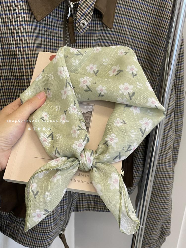 18Cm Cotton and Linen Cashew Small Square Scarf Spring Summer and Autumn Thin Decorative Scarf Air Conditioner Room Neck Scarf Headband Headscarf