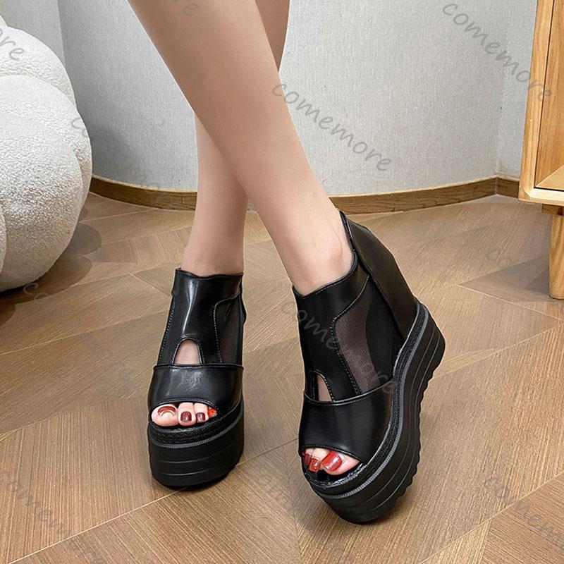 Fashion Comemore New Peep Toe High Heels Gladiator Sandals Women Platform Shoes Summer Fashion Lace Breathable Wedges Sandal Single Shoe