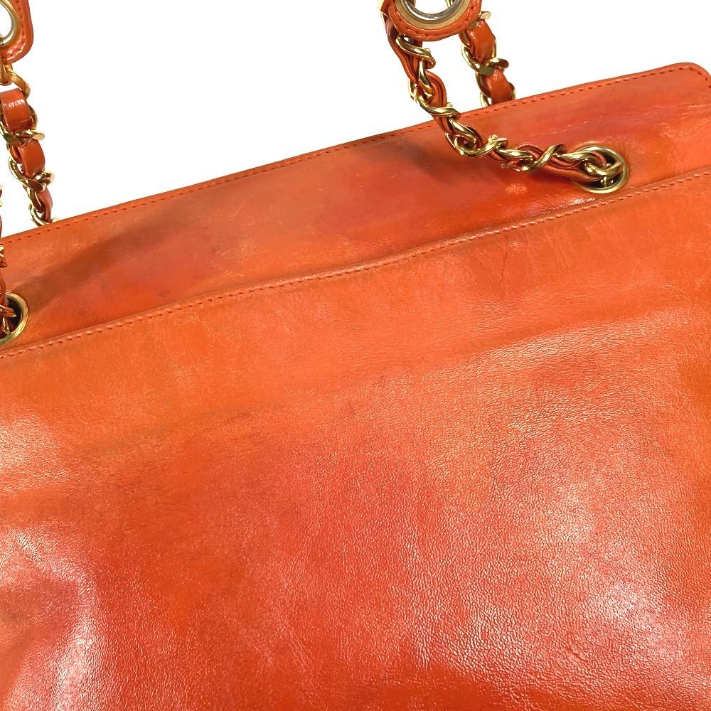 CHANEL vintage CC CC Mark logo Double Chain Tote Bag Shoulder Bag Orange