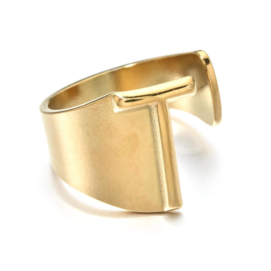 18K Gold Stainless Steel Letter Ring – Fashionable Open European & American Style, Women's Adjustable Titanium Steel Ring