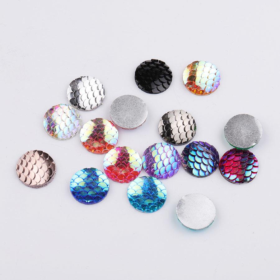 16MM DIY Jewelry Flat Resin Rhinestones: Round Fish Scale AB Color Patches