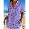Women's Cute Doodle Floral Print Button Down Shirt, Casual Collared Tops for Spring Summer Daily Vacation Wear