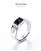 Men's Sterling Silver 925 Black Agate White Gold Plated Open Ring