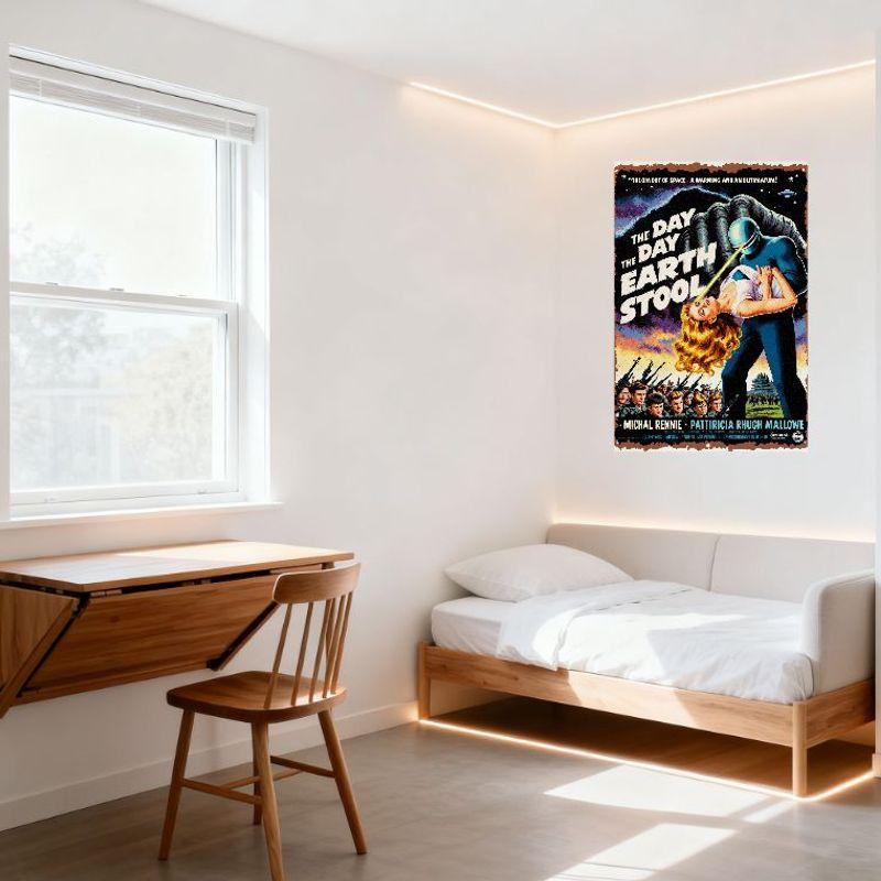 Vintage The Day the Earth Stood Still Sci - Fi Movie Metal Tin Sign Retro Alien UFO Wall Plaque for Home Bar Man Cave Decor