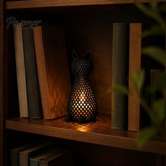 Modern Animal Light Hollow Mesh Cat Table Lamp, 3D Printed Kitten Night Light, Nursery Bedside Desk Lamp for Bedroom Living Room Home Decor