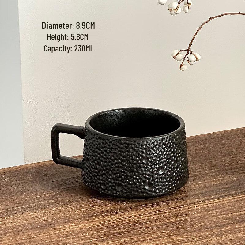 Qiwei Retro Stone Pattern Ceramic Coffee Cup & Saucer Set with Lid