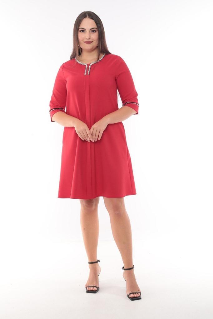 Women's Big Size Dress Plus Size Dress with Collar and Sleeve Stone Accessory Detail