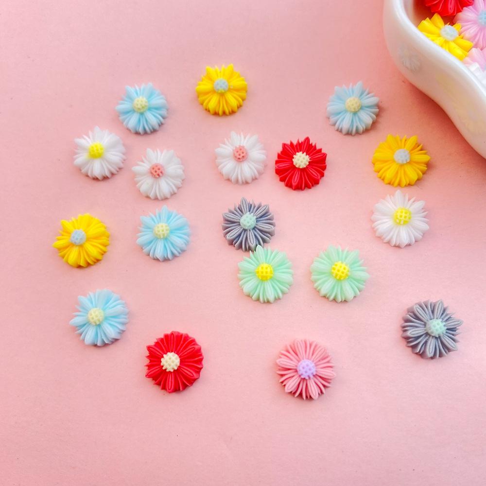 100Pcs New Cute Resin 9mm Colorful Chrysanthemums Series Flat Back Fit Phone Deco Parts Embellishments for Hair Bows Accessories