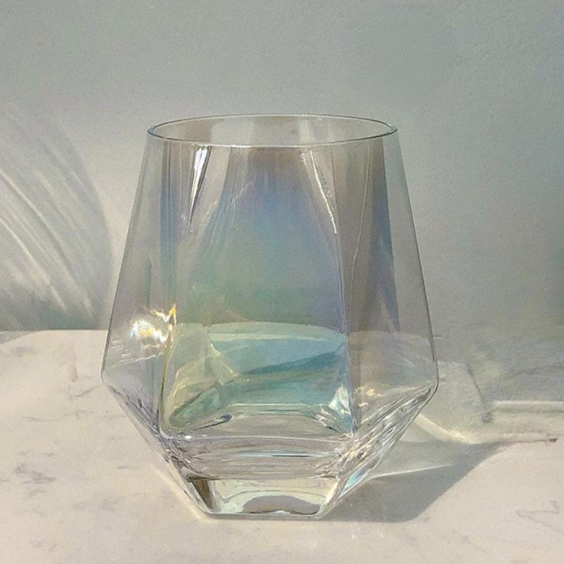 300ml Glas Bunt Sechseckig Transparent Wasserglas Milch Saft Getränkebecher Ausländisches Weinglas für Küche Zuhause Glasbecher Tasse