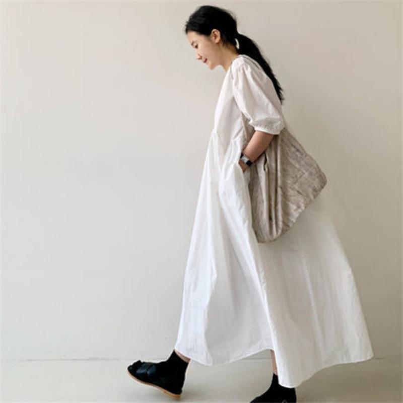 Letní nový styl s nabíraným rukávem, volný, velká velikost, vysoký pas, délka ke kolenům, skládané šaty pro panenku, dámské