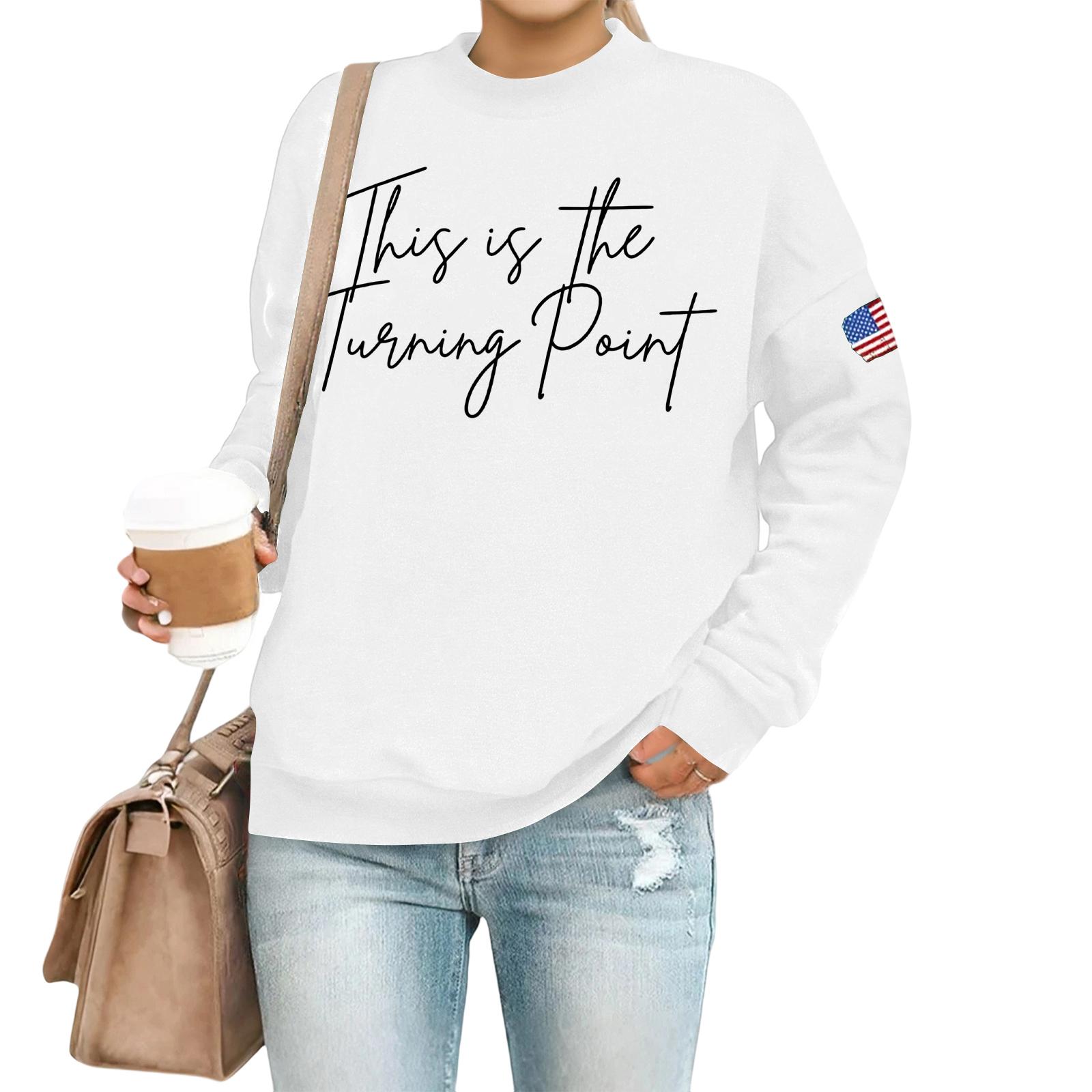 

Женский повседневный модный свитшот с круглым вырезом и длинными рукавами с принтом M белый