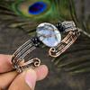 Natural Dendrite Opal Handmade Copper Wire Wrap Cuff Bangle Adjustable W5w23