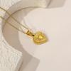 Golden Heart Clavicle Necklace with Radial Pattern In Stainless Steel
