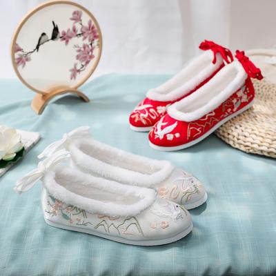 Maokou hat Feen-, neue flache Schleifenschuhe, neue Schnürschuhe im Antik-Look, bestickte Schuhe, Hanfu-Schuhe, Stoffschuhe.