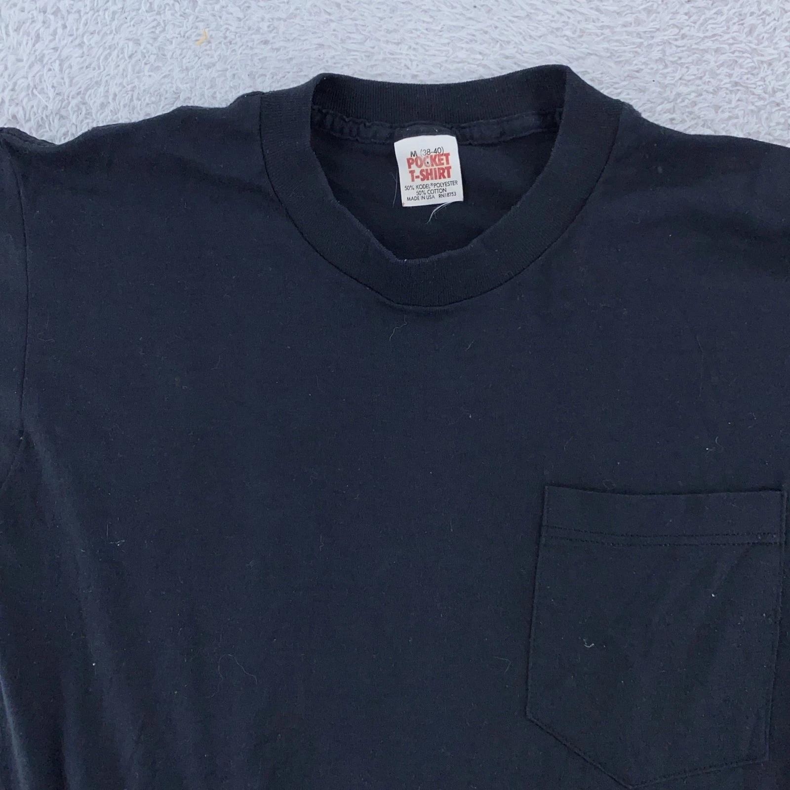 Vintage Pocket T-Shirt Shirt Mens Medium Black Single Stitch Made USA 80s 90s 4XL