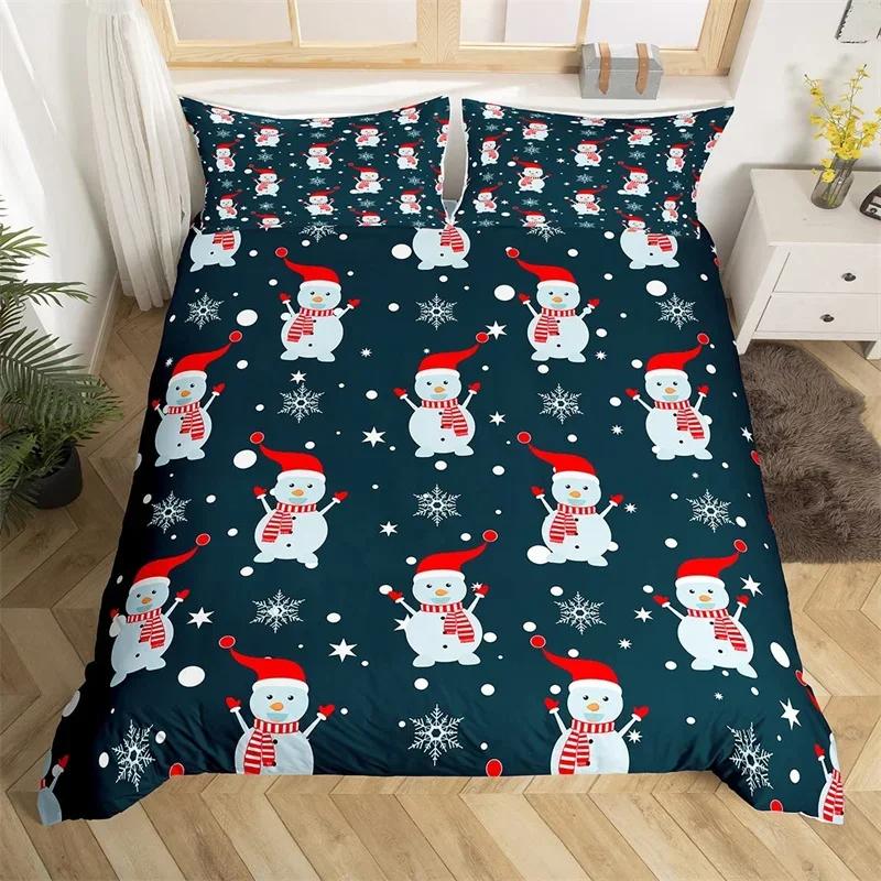 Christmas Theme Duvet Cover Set Single King Queen Twin Cartoon Santa Claus Bedding Set Microfiber Xmas Deer Comforter Cover