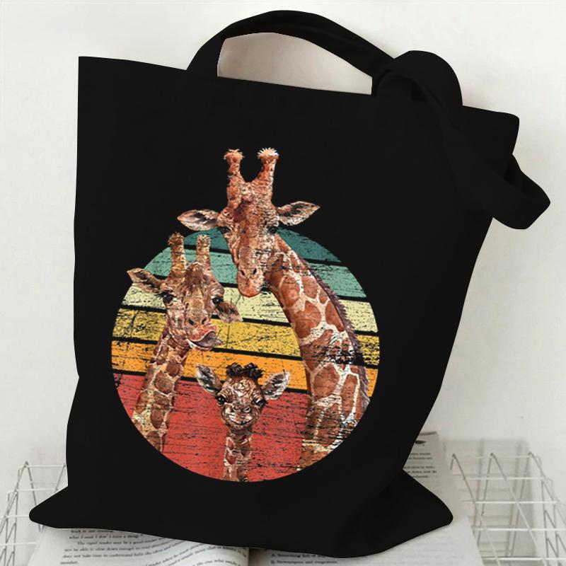 Shopping Bag Giraffe Fashion Cartoon Canvas Portable Tote Bag Women Men Street Aesthetics Style Giraffe Reusable Student Handbag