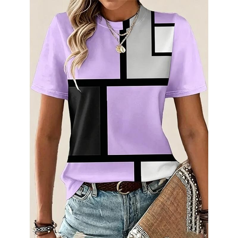 

O-Neck Short Sleeve 3D Striped Casual Women T-Shirts Summer 3D Print Street Ladies Pullovers Tee 6XL Plus Size Female Clothing Tops 6XL