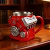 300ml V8/V6 Retro Engine Stainless Steel 3D Coffee Mug,Resin Creative Engine Shaped Cup,Gifts For Car Enthusiasts
