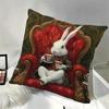 1Pc Vintage Gentleman Rabbit Tea Time Throw Pillow Cover,Suitable For Sofa,Bedroom,Living Room,A Retro Gift For Rabbit Lovers