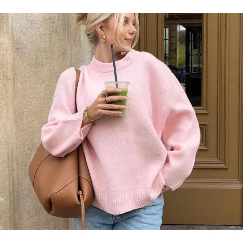 2023 Winter Solid Color Sweet Round Neck Pullover Sweater