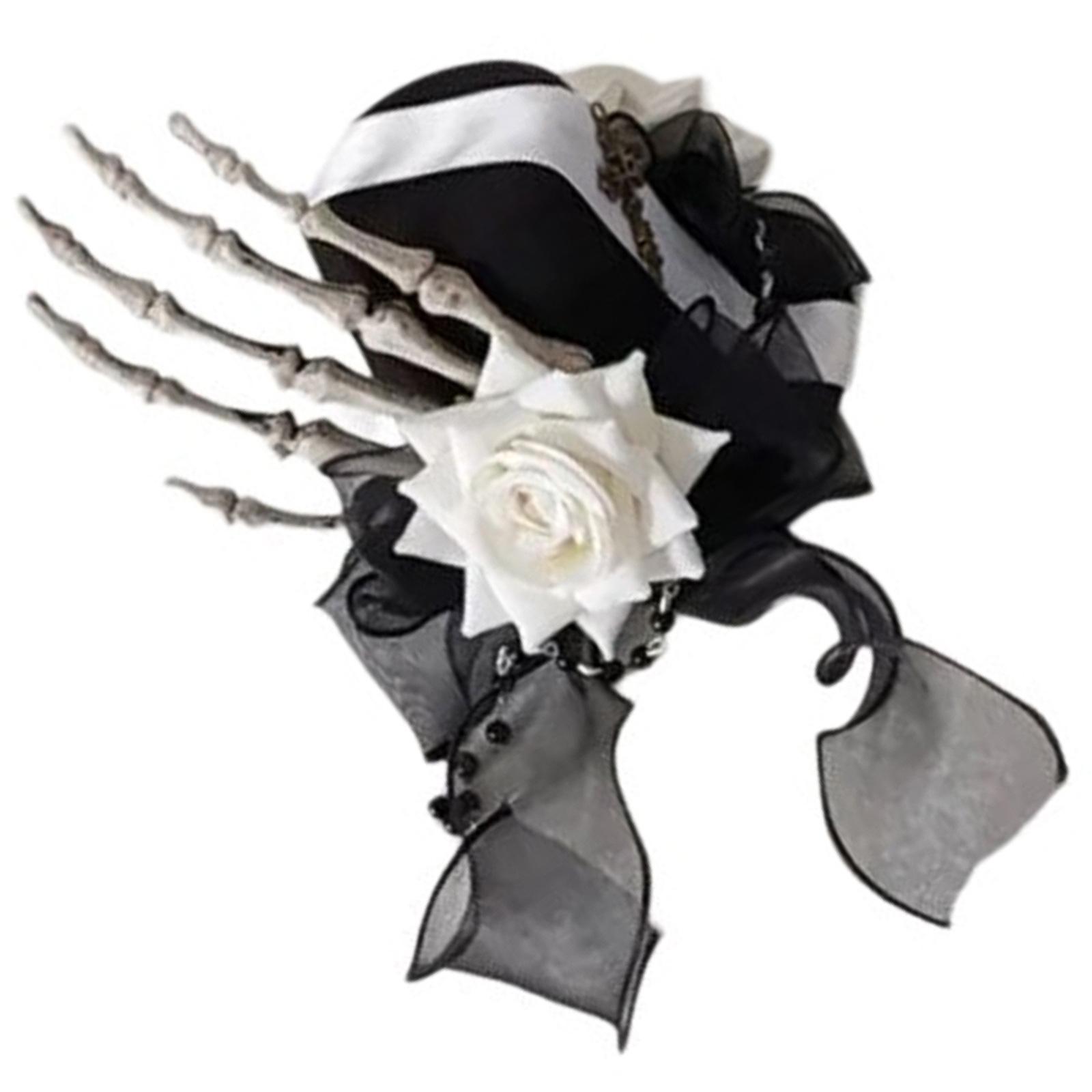 

Spooky Hairpin Skeleton Claw Hair Clip Flower Elegant Ribbon Top Hat Bunches Headwear Punk Halloween белый