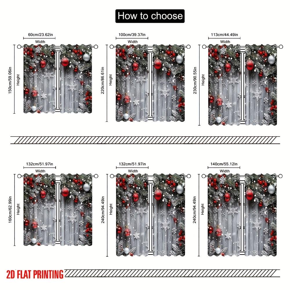 Christmas Snowflake Curtains Red Ball Green Plant Flat Print Polyester Door Wall Yard Decor Party Ready Set Of 2 Made