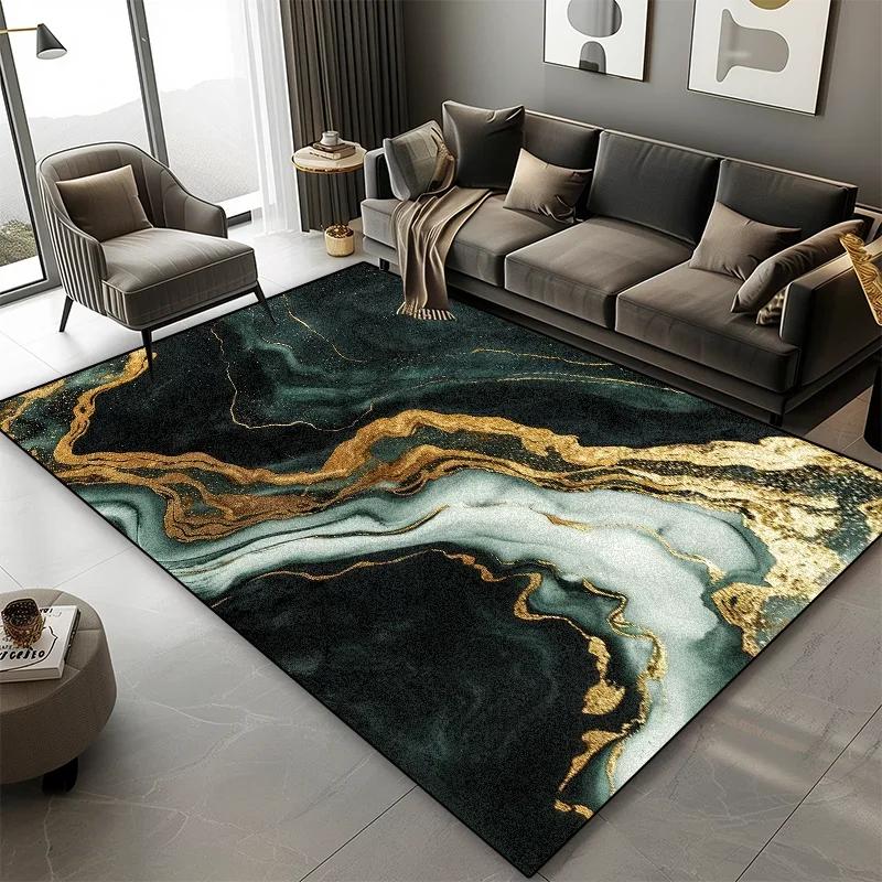 Luxury Marble Carpet Living Room European Style High-grade Non-slip Soft Large Rugs Bedroom Decoration Bedside Plush Floor Mats