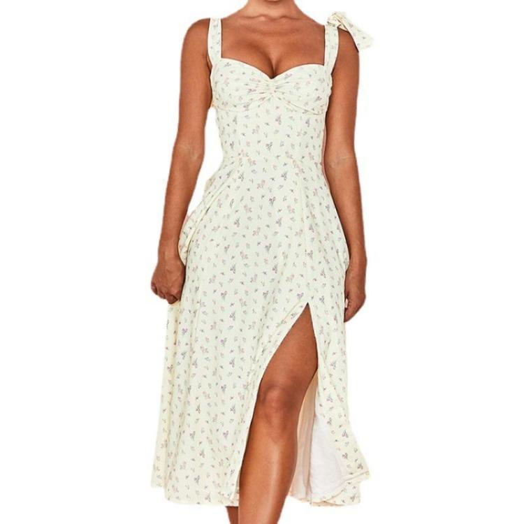 New Women Fashion Europe America Style V Neck Lace Floral Backless Split Dress Female Suspender Bottoming