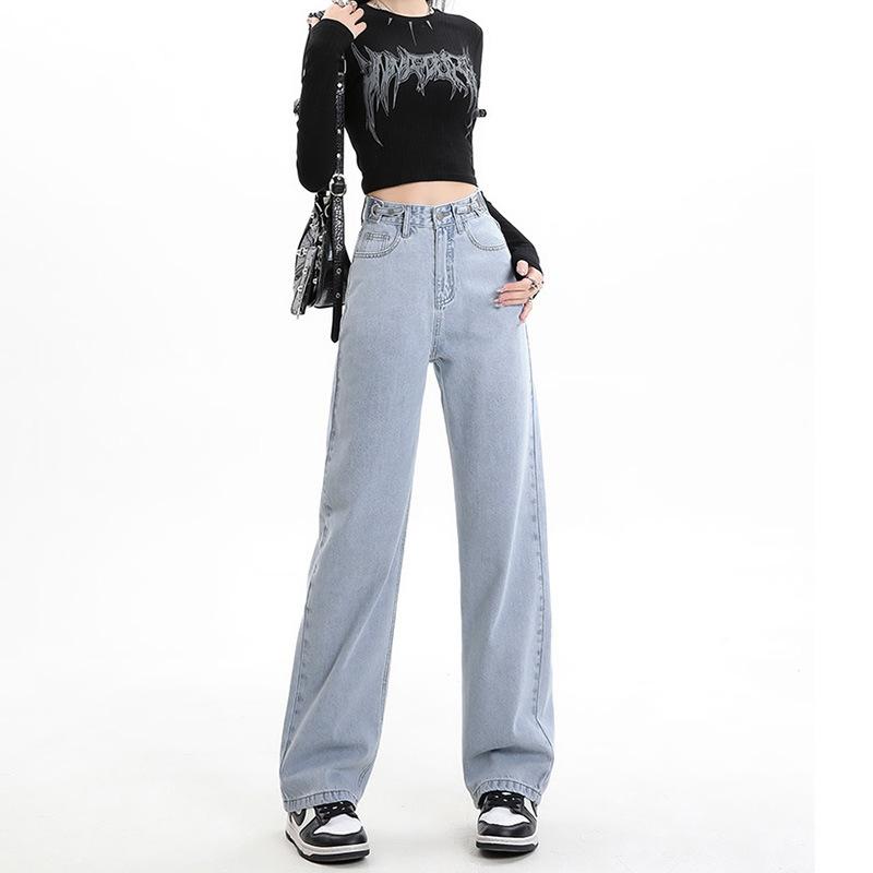 High Waist Washed Wide Leg Jeans, Comfortable Leisure Denim Pants, Women's Denim Jeans & Clothing
