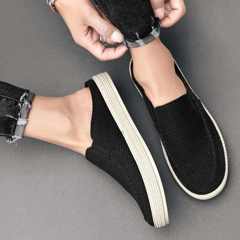 Fashion Canvas Male Slipper Half Platform Mules Slides Fun Adult Cheap Shoes Liquidation Casual Designer Luxury Comfortable Men's Shoe