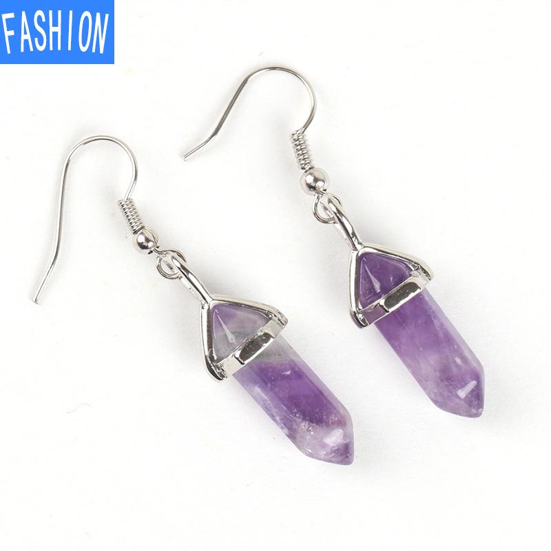 

Популярные классические серьги в Европе и Америке, подвеска из натуральных кристаллов с полудрагоценными камнями и шестиугольной призмой, серьги в форме пули amethyst