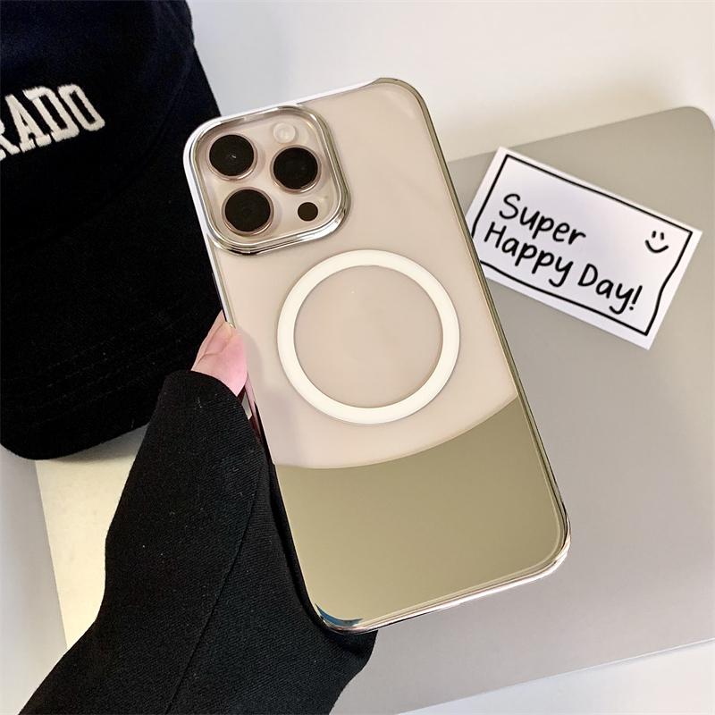 

Роскошный прозрачный жесткий чехол для телефона из поликарбоната с покрытием для iPhone 16 15 Plus 14 13 12 Pro Max с магнитной беспроводной зарядкой For iPhone 13 чистый