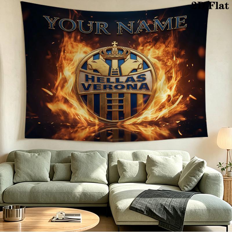 Custom Name Hellas Verona FC Printed Tapestry – Wall Hanging for Bedrooms, Dorms, and Home Decor