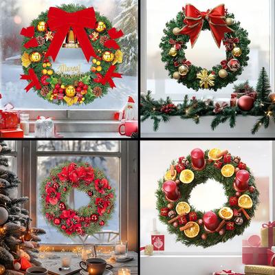 Christmas Holiday Family Decoration Wreath Window Cling Stickers