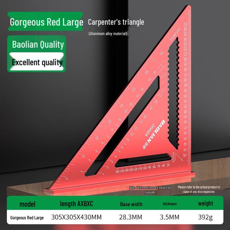 High Precision Woodworking Set Square: 90°/45° Aluminum Alloy Triangle Ruler