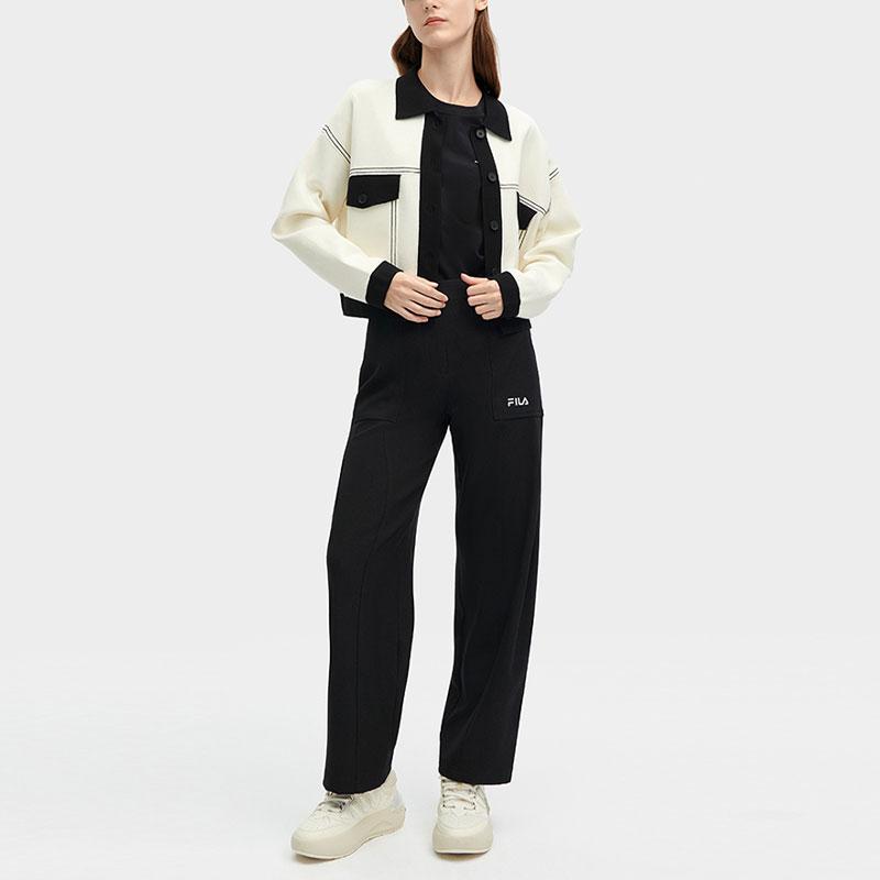 Fila Color Block Polo Neck Loose Casual Knitted Jacket Women Jackets Jade-White F11W418406F-IV