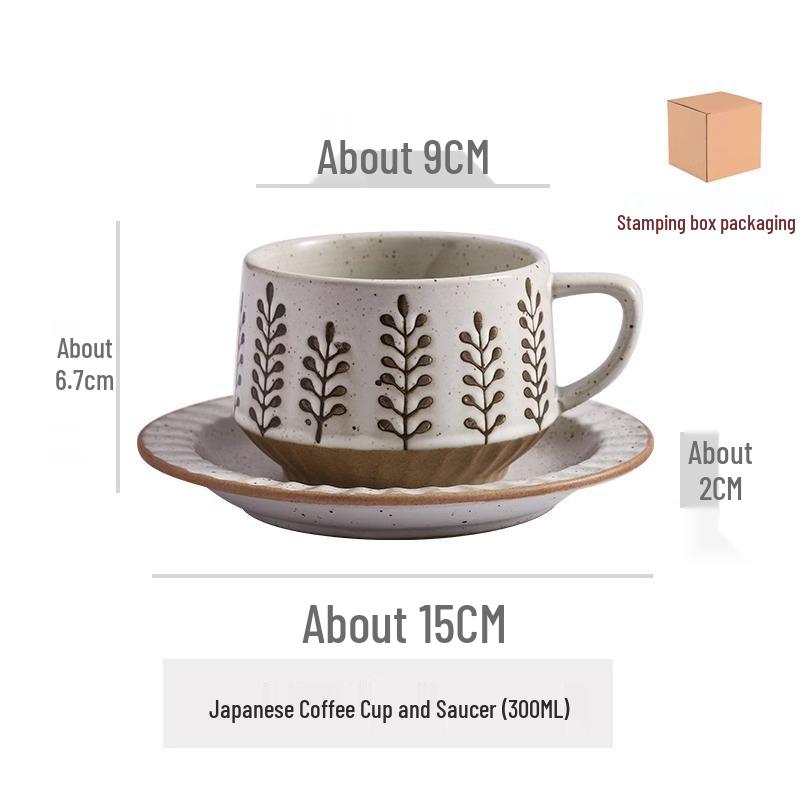 Elegant Niche Ceramic Coffee Cup and Saucer Set In Retro Coarse Pottery Design