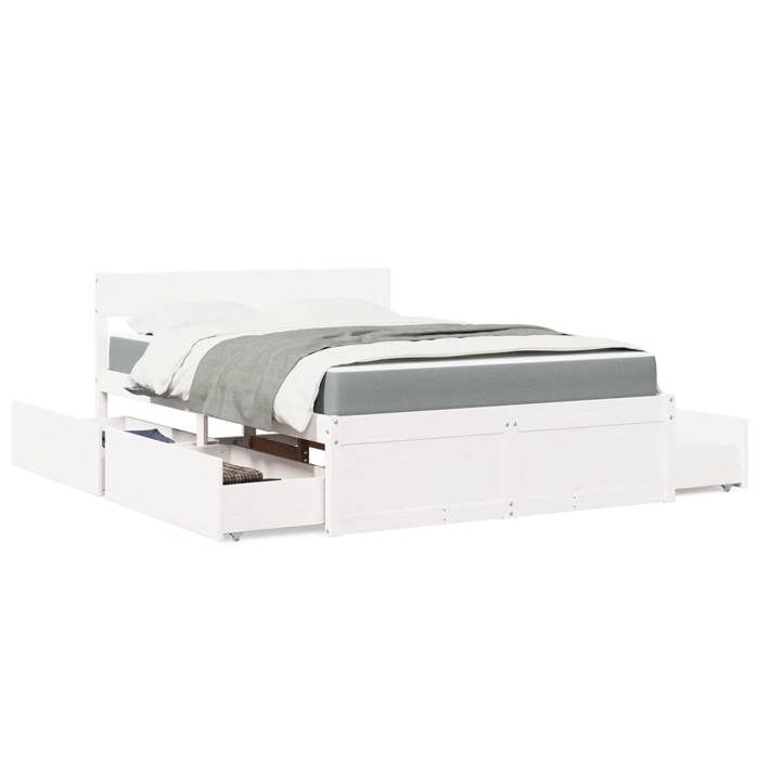 VidaXL Lit avec tiroirs et matelas blanc 120x200 cm bois massif de pin, meuble de chambre à coucher, lit en bois, lit avec 3281902