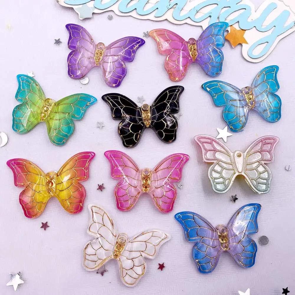 10pcs Shiny Cute Gradient Colorful Butterfly Figurine Flatback Rhinestone 1 Hole Bead DIY Wedding Decor Scrapbook Jewelry Crafts