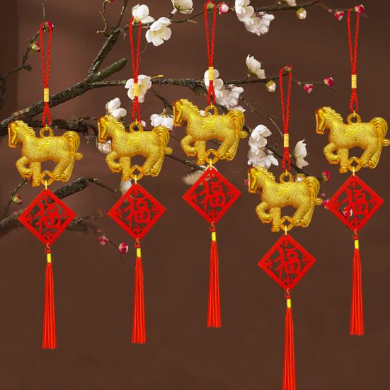 2026 Year of The Horse Pendant Chinese New Year Feng Shui Zodiac Horse Charm with Tassel for Spring Festival Car Rearview Mirror Home Decor