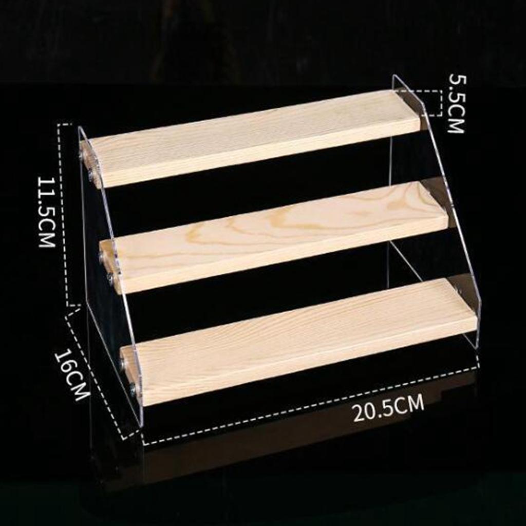 Acrylic Wooden Display Stand Shelf Glasses Cosmetic Doll Ladder Riser Stand