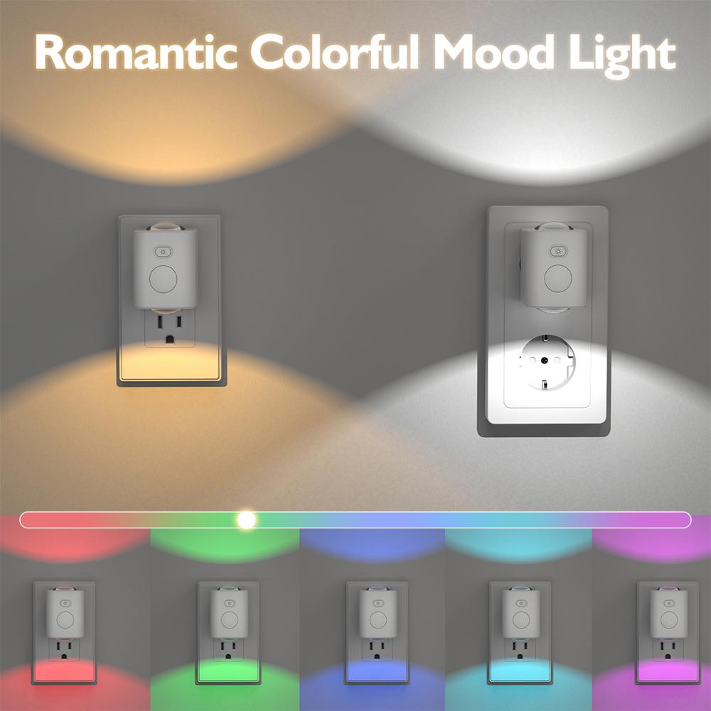 EU-Stecker LED-Nachtlicht Dimmbar 30-100LM Warmweiß+RGB Bewegungssensor Wandleuchte für Schlafzimmer Flur Treppenhaus Heimdekoration