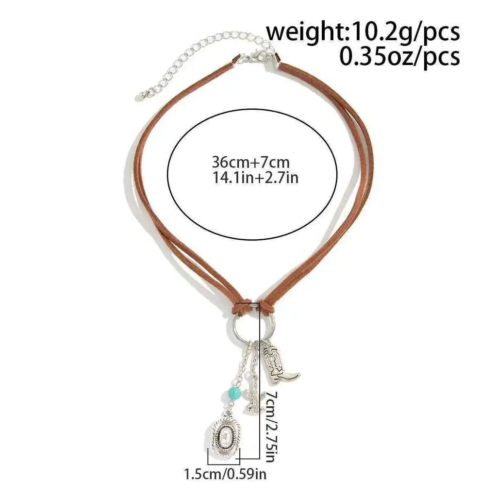 Salircon Classic Cowboy Hat Cactus Boots Pendant Necklace for Women  Vintage Charm Velvet Rope Choker Jewelry Gift New
