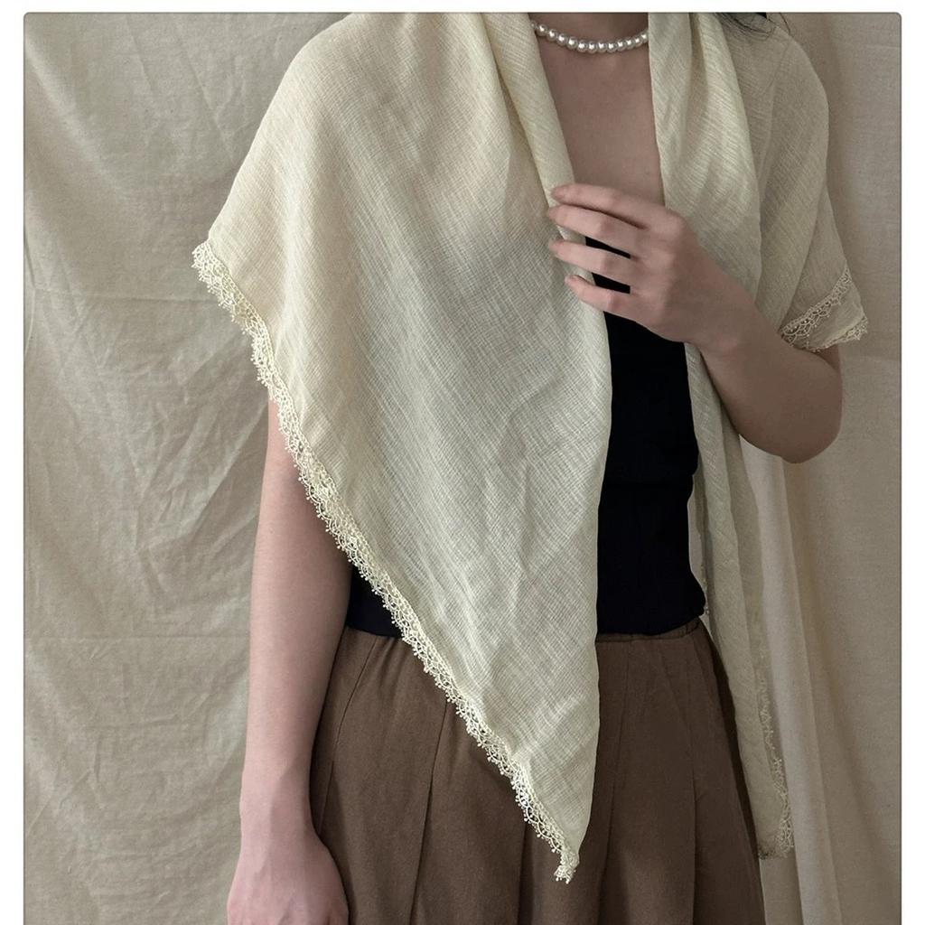 New Style High-end Literary Retro Cotton and Linen Square Scarf Versatile Sequin Headscarf Sun Protection Scarf Shawl