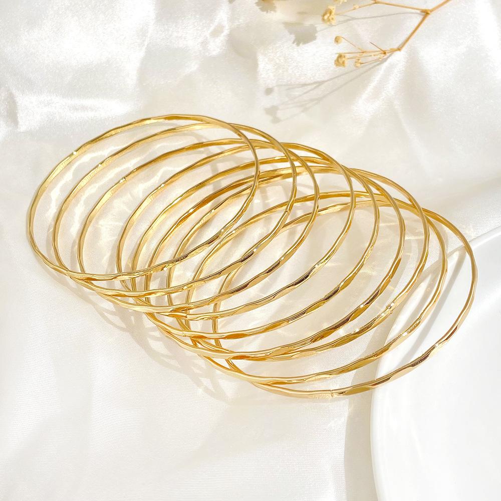 Gold Plated Multi-Layer Hammered Bangle Set, Thin Stackable Gold Bangles for Women